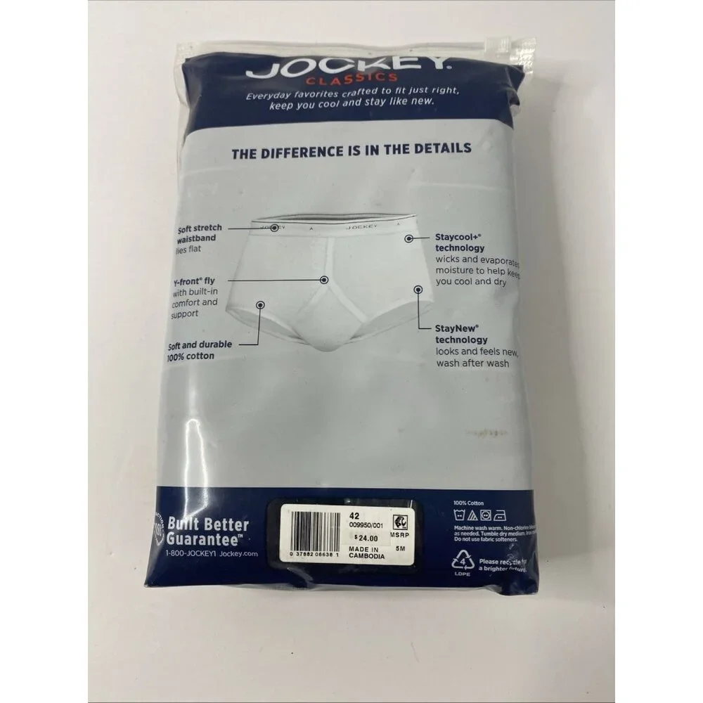 NEW Jockey 42 Classics 100%‎ Cotton BLACK Full Rise Boxer Briefs